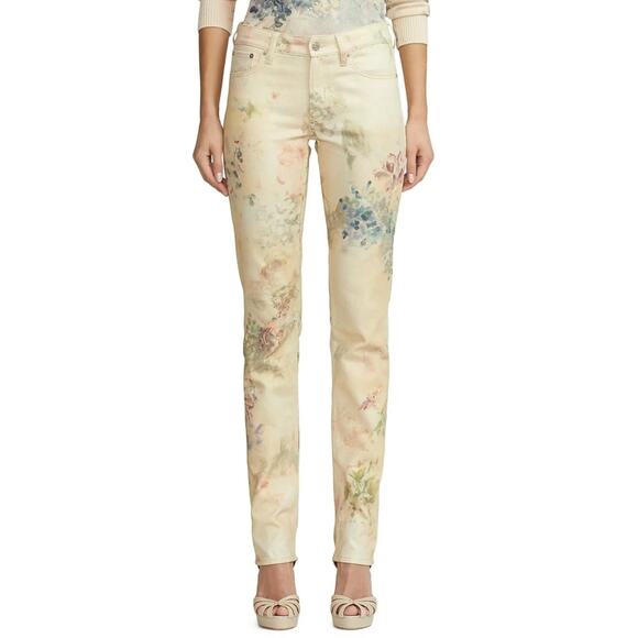 Ralph Lauren Purple Label 160 Slim Floral Denim Pant Womens 25 Yellow - Picture 3 of 14